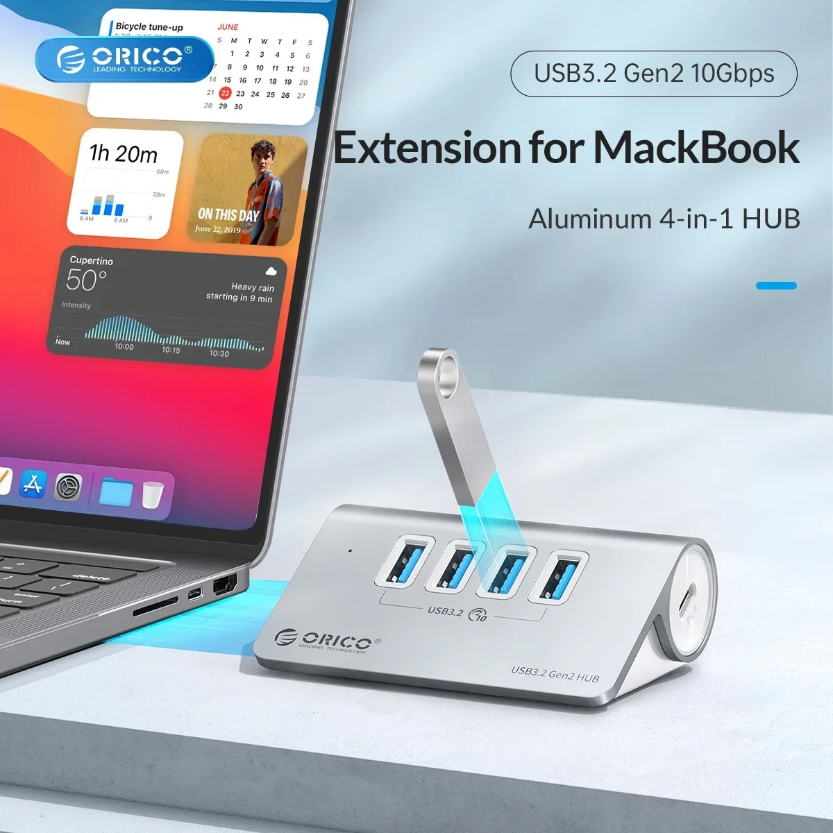 ORICO 10Gbps USB 3.2 HUB Aluminiowy Szybki Hub USB Typu C OTG Rozdzielacz do Akcesoriów MacBooka, Rozgałęźnik do Laptopa, Stacja Dokująca — zdjęcie produktu 5