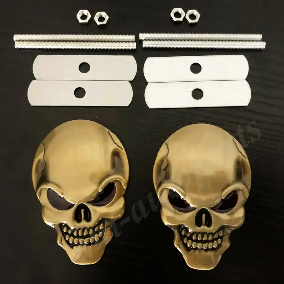 

2x большой бронзовый металлический череп скелет голова злая кость автомобильная передняя решетка эмблема значок