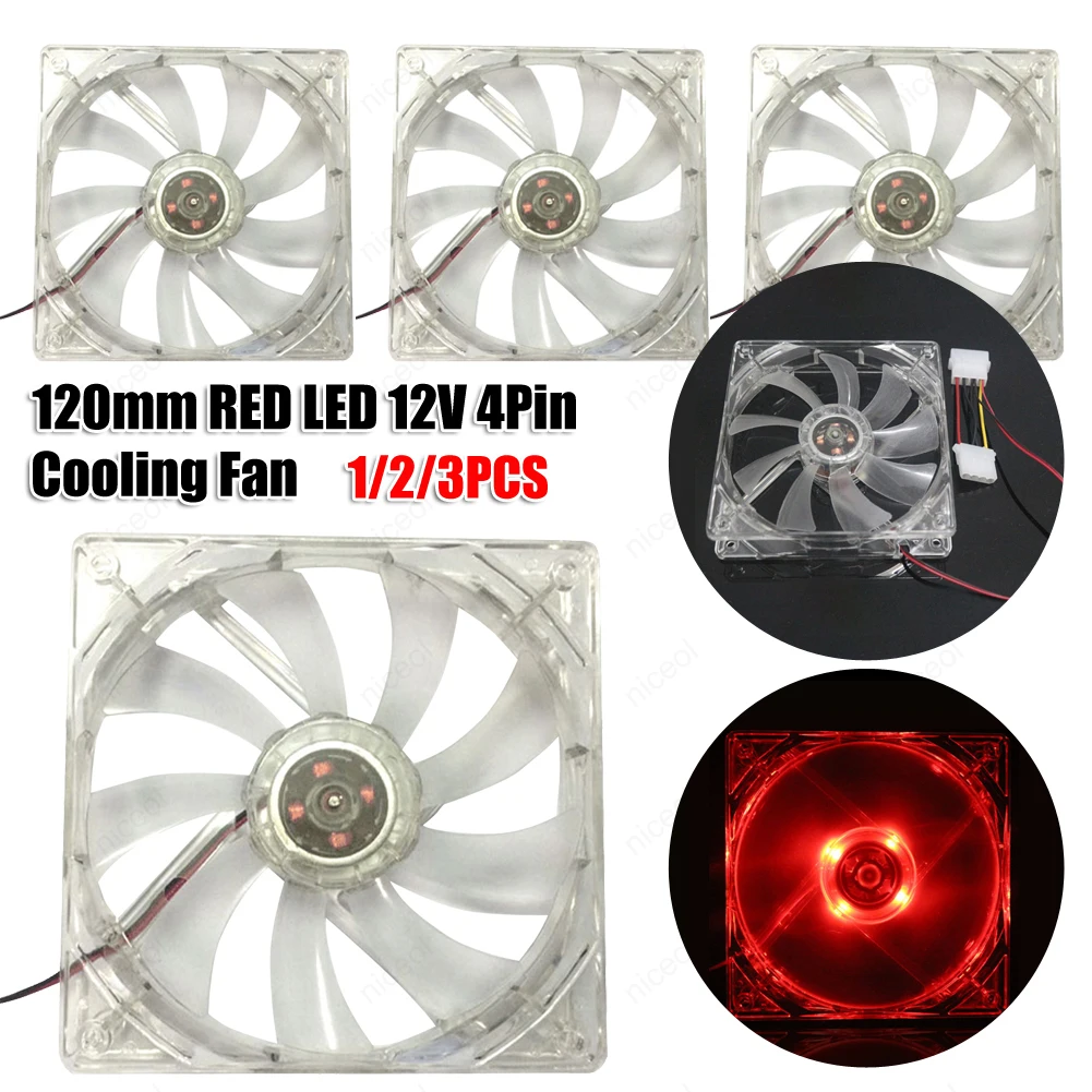 12cm 120mm RED LED 12V 4Pin Computer PC Case Cooler CPU Cooling LED Fan 1PC 2PCS 3PCS PC Fan