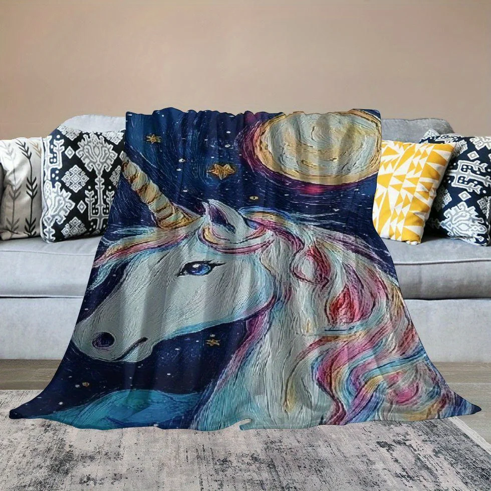 بطانية رمي الفانيلا يونيكورن - كشكشة معاصرة لجميع المواسم، طباعة رقمية، بوليستر مقاوم للتمزق، قماش متماسك #5