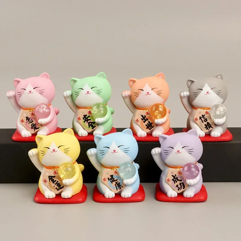 1pc Japan Cartoon Fortune Lucky Cat Figurine 3D Animal Model Gift Car Ornament Home Craft Decor Glass Decoration DIY Accessories