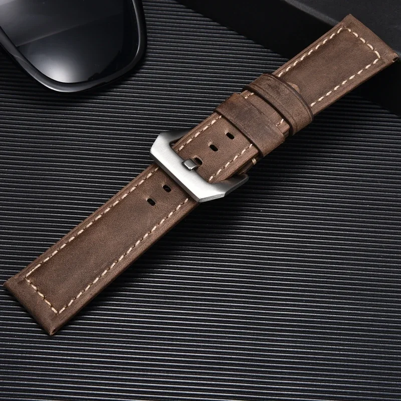 Crazy Horse-pulsera Universal de piel de vaca para hombre y mujer, correa de reloj de cuero genuino de 20mm, 22mm, 24mm y 26mm