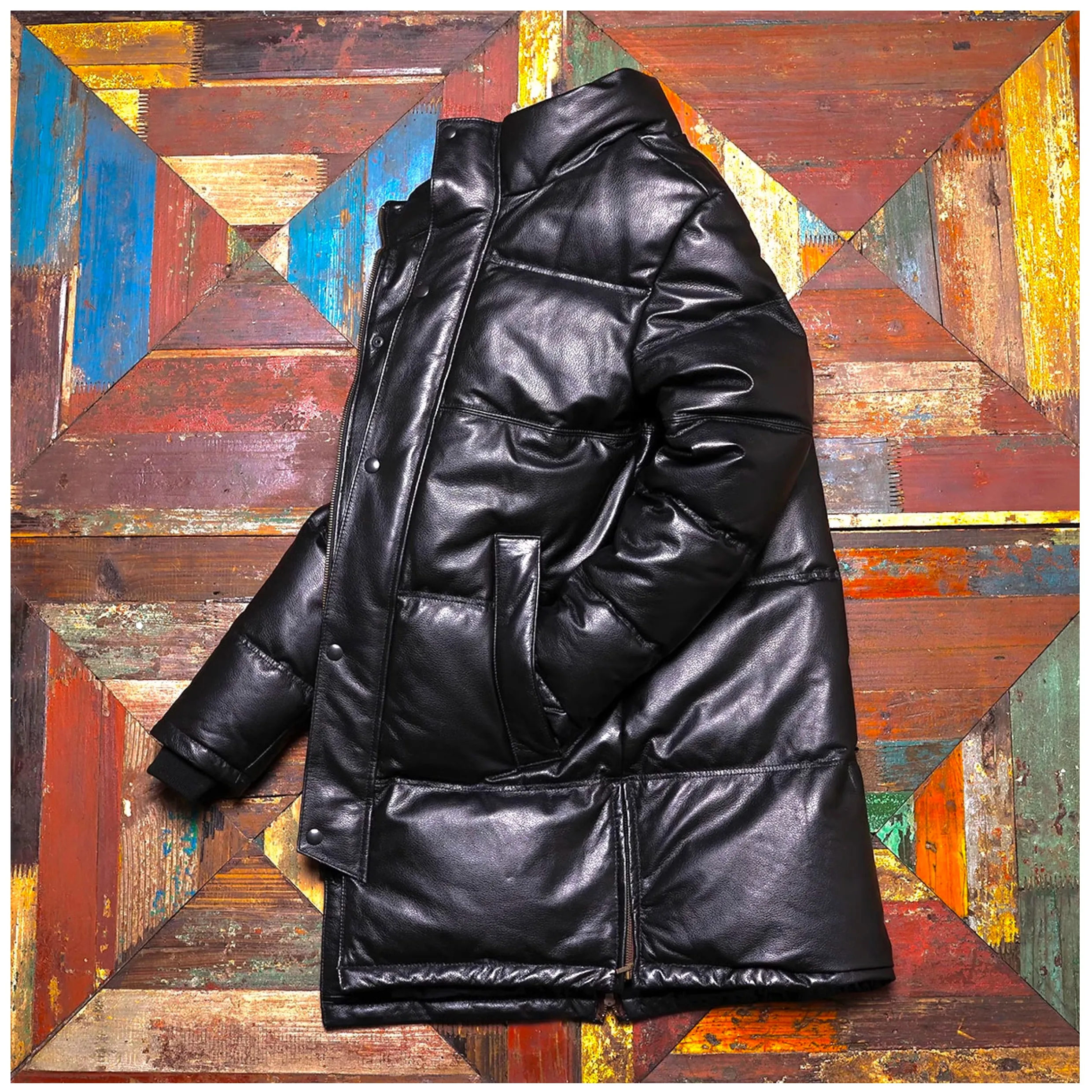 Black Long Winter Leather Down Jacket Stand Collar Plus Size 5XL Genuine Natural Cowhide Thick Warm Leather Coat