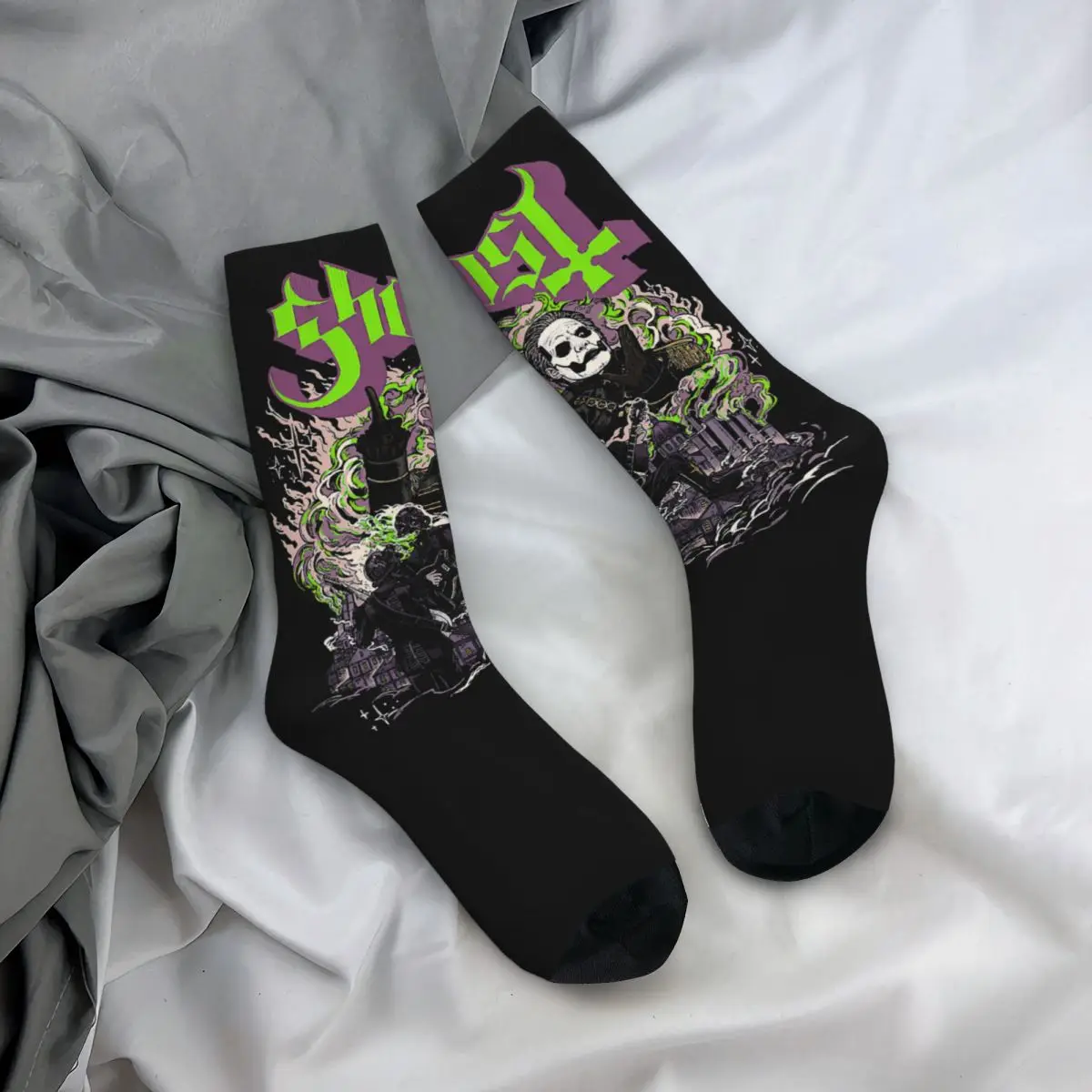 Harajuku Ghost Band Skateboard Socks Polyester Long Socks for Women Men Breathable