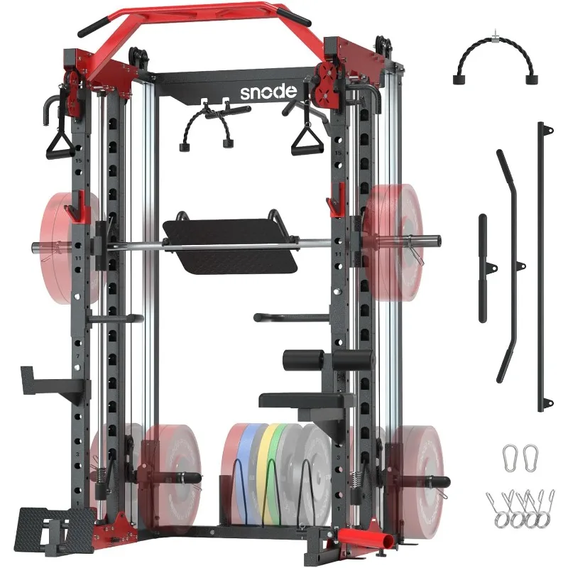 

10-машина Смита для домашнего спортзала, силовая стойка с кабельным кроссовером, стойка для приседаний с прессом для ног и продвинутым выдвижным механизмом LAT