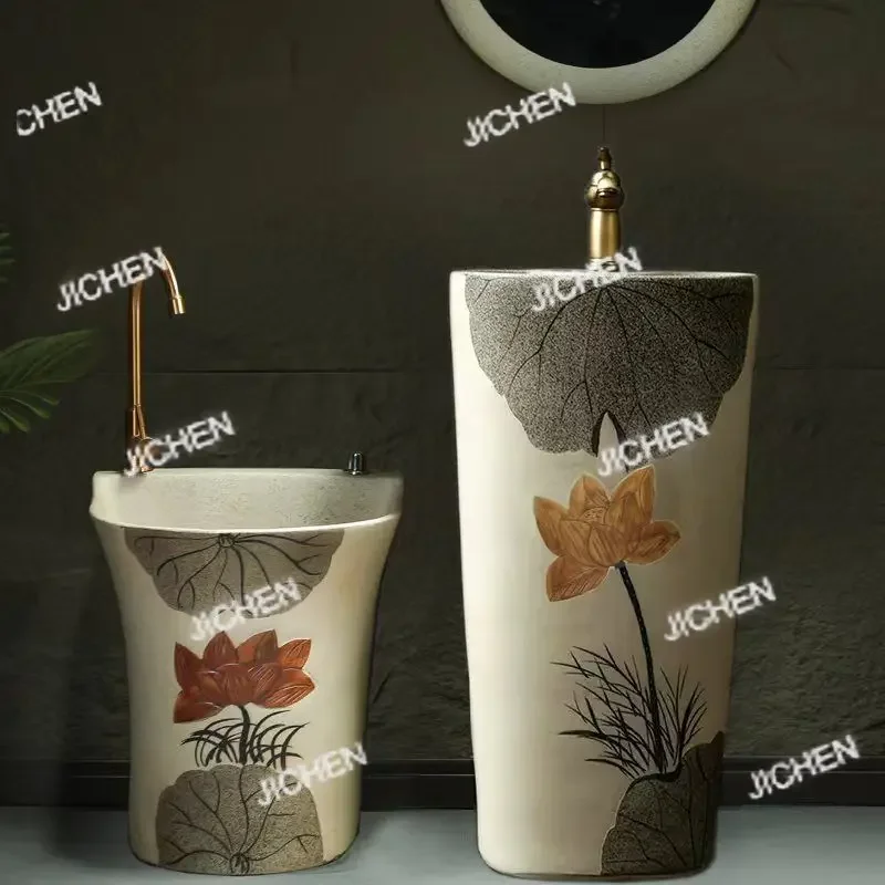 حوض غسيل خارجي صيني عتيق من JCH، حوض عمود الفناء، حوض غسيل حديقة متكامل من الأرض إلى السقف، غسيل خارجي