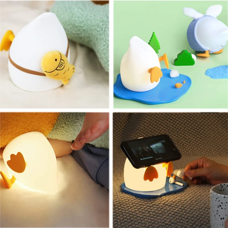 Linda luz nocturna para niños, pato de atenuación, lámpara de mesa de Decoración LED, soporte para teléfono móvil, luces nocturnas para dormir