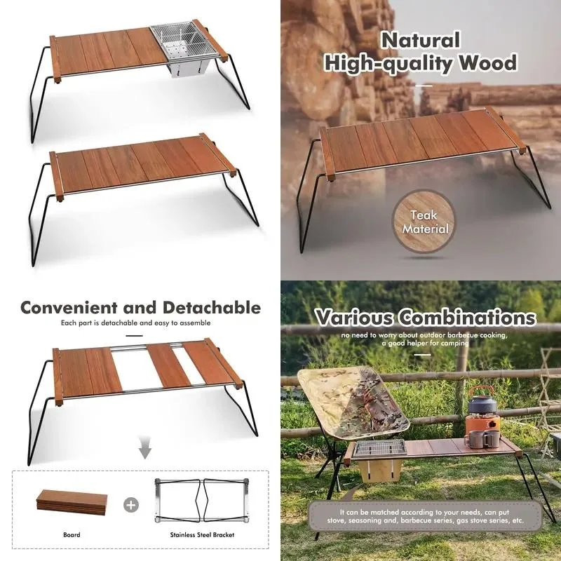 Modern Outdoor Garden Multifunctional Removable Camping Wooden Folding Table Portable BBQ Furniture