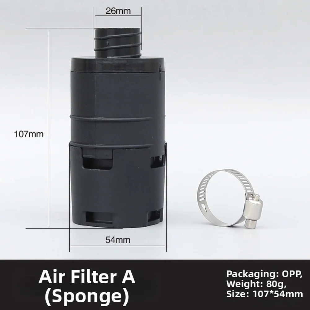 Sponge Air Filter Kit with Intake Hose and Fastening Clips for Diesel Heater Air Duct System Flexible Installation