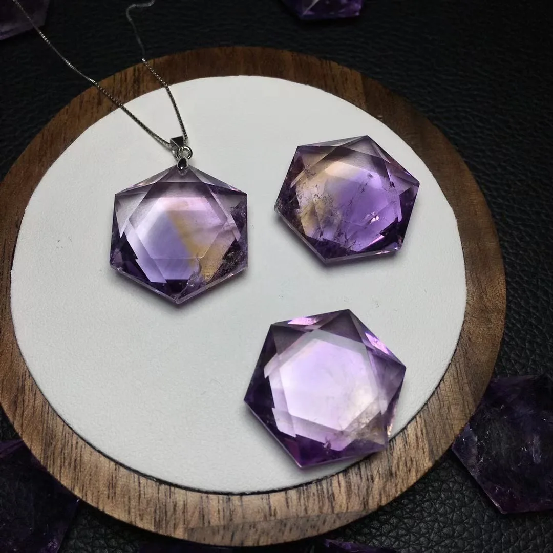 1 Pc Natural Amethyst Citrine Ametrine Hexagram Necklace Pendant 925 Sterling Silver 20-25MM Reiki Healing Stone Jewelry Gift