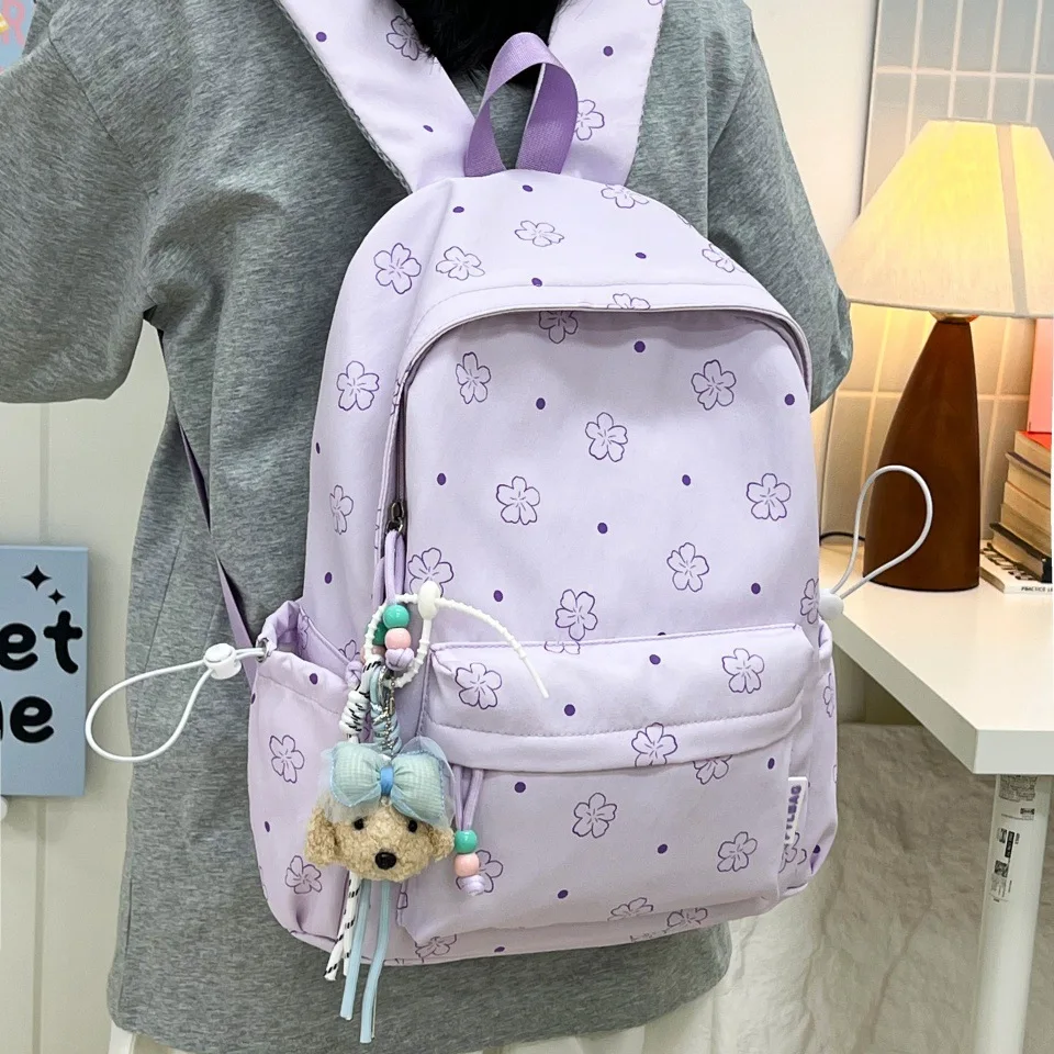 Large Capacity Student Backpack Canvas Bag with Pendant Durable Shockproof mochila маленький рюкзак с цветочным принтом