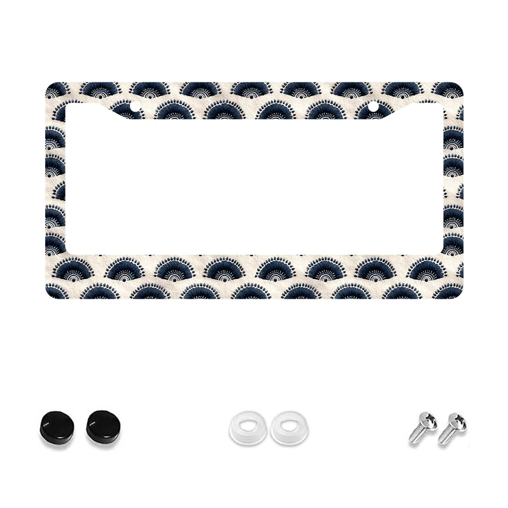 

1pc Retro Blue Fan Pattern 2-Hole License Plate Frame Aluminum Material 6x12 Inches with Screw Set Vintage Car Decoration Gift