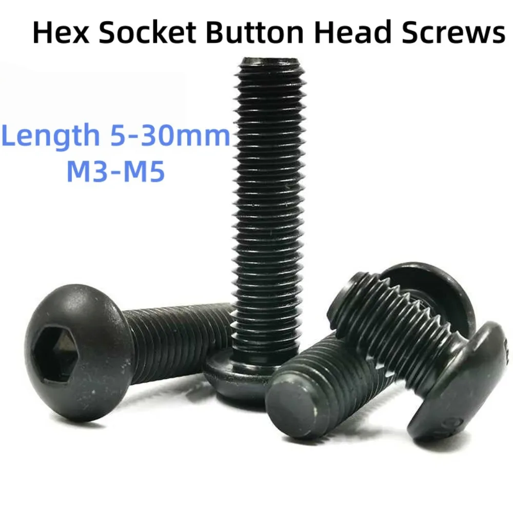 Round Button Head Hexagon Socket Screw Black 304SS Allen Cap Bolt M3-M5 Rust Resistant Fastener For Cabinet Electronic Equipment