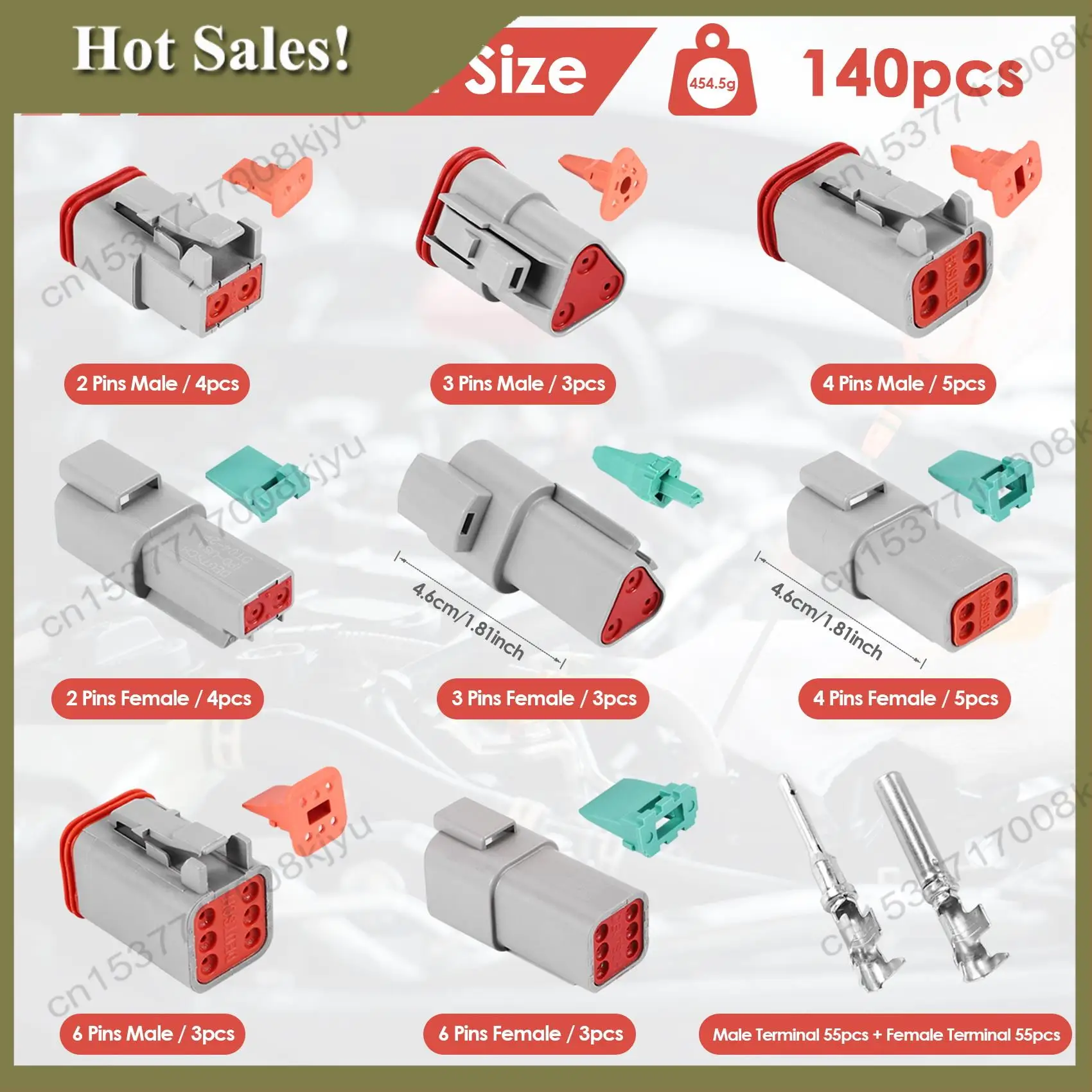 -A23G 140Pcs Deutsch DT Series Waterproof Wire Connector Kit DT06-2/3/4/6S DT04-2/3/4/6P Automotive Sealed Plug With Pins Box