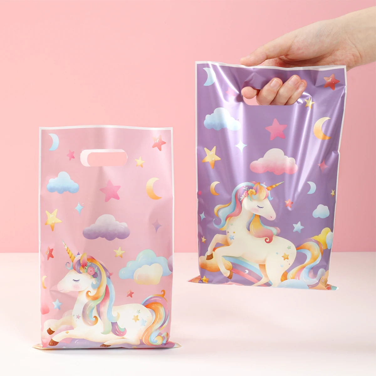 Sac à main licorne rose violet, sacs cadeaux, décor de fête d'anniversaire, sacs d'emballage de bonbons pour enfants, fournitures de fête prénatale de mariage