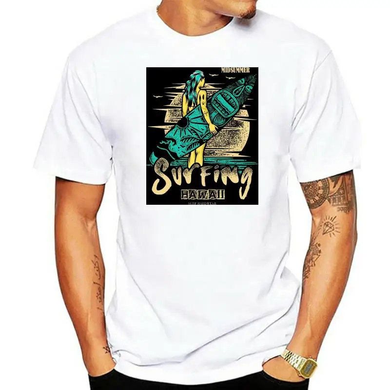 Hot Sale Men T Shirt Fashion T-Shirt Hawaii Surfer Board Surfboard Tiki Beach Retro PinUp Party 91 Summer O-Neck Tops