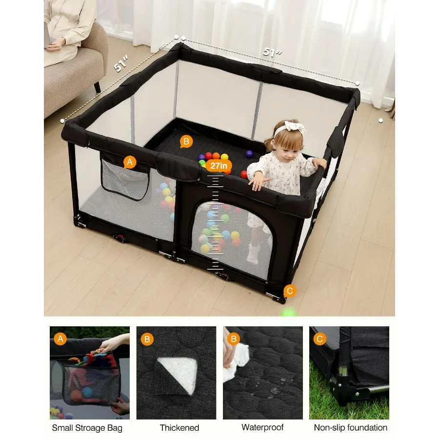 Dearlomum Box pieghevole per bambini con tappetino non rimovibile Cortile da gioco pieghevole extra large per neonati Piccoli Pla da viaggio portatile