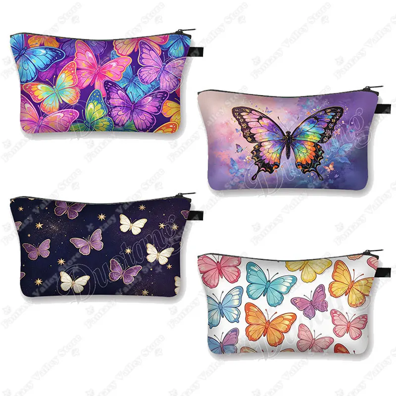 Beautiful and Colorful Butterfly Graphic Print Cosmetic Case Gorgeous Butterflies Women Makeup Bag Lipstick Holder Cosmetic Bag