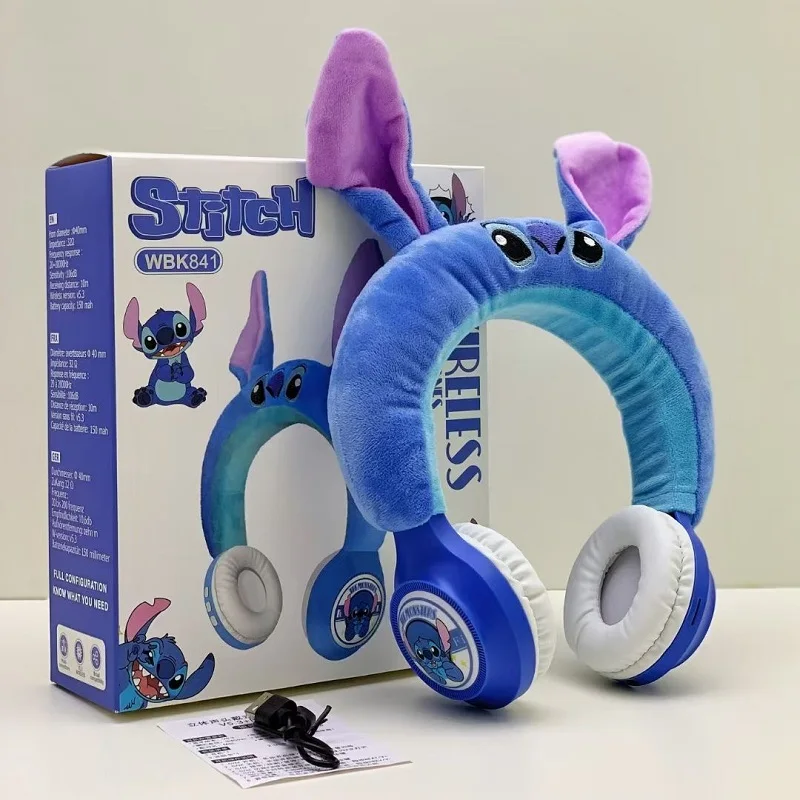 

New Disney Stitch Bluetooth Headphones HIFI Stereo Sound Plush Wireless Bluetooth Earphones with Mic Anime Cartoon Kids Gifts