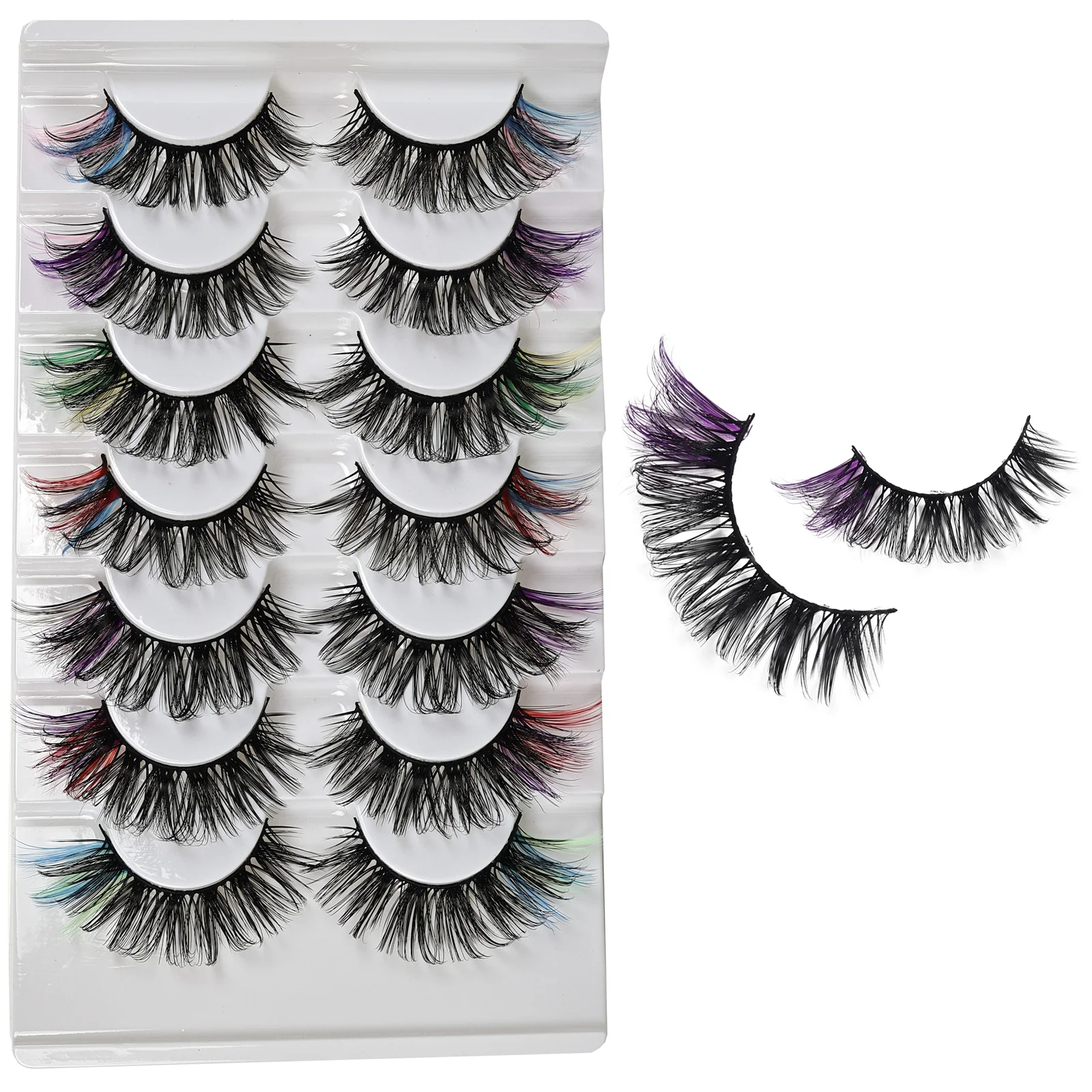 7pairs Colorful False Eyelashes 3D Faux Mink Fluffy Eyelashes Russian Natural Thick Fluffy Lashes