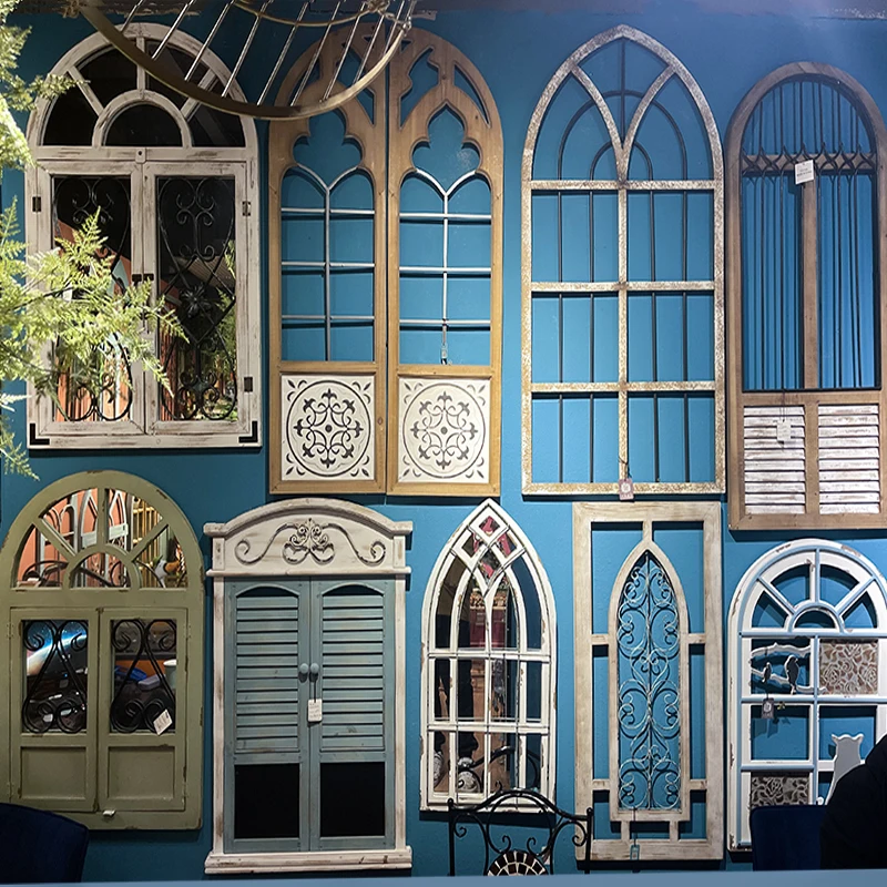 

False window decoration wall home simulation wood American Nordic retro creative wrought iron homestay wall decoration wall deco