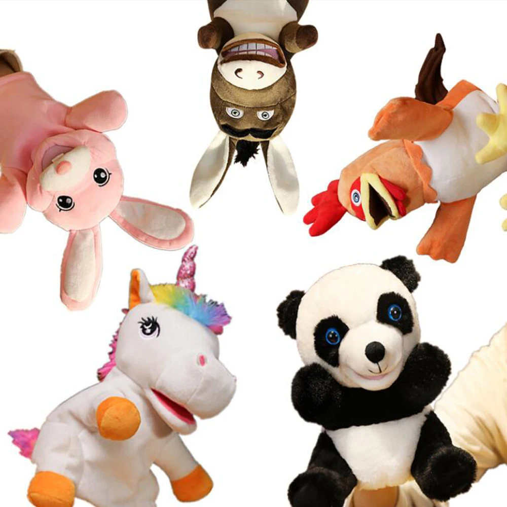 Rabbit Donkey Panda Unicorn Rooster Open Mouth Plush Hand Puppet Stuffed Toy