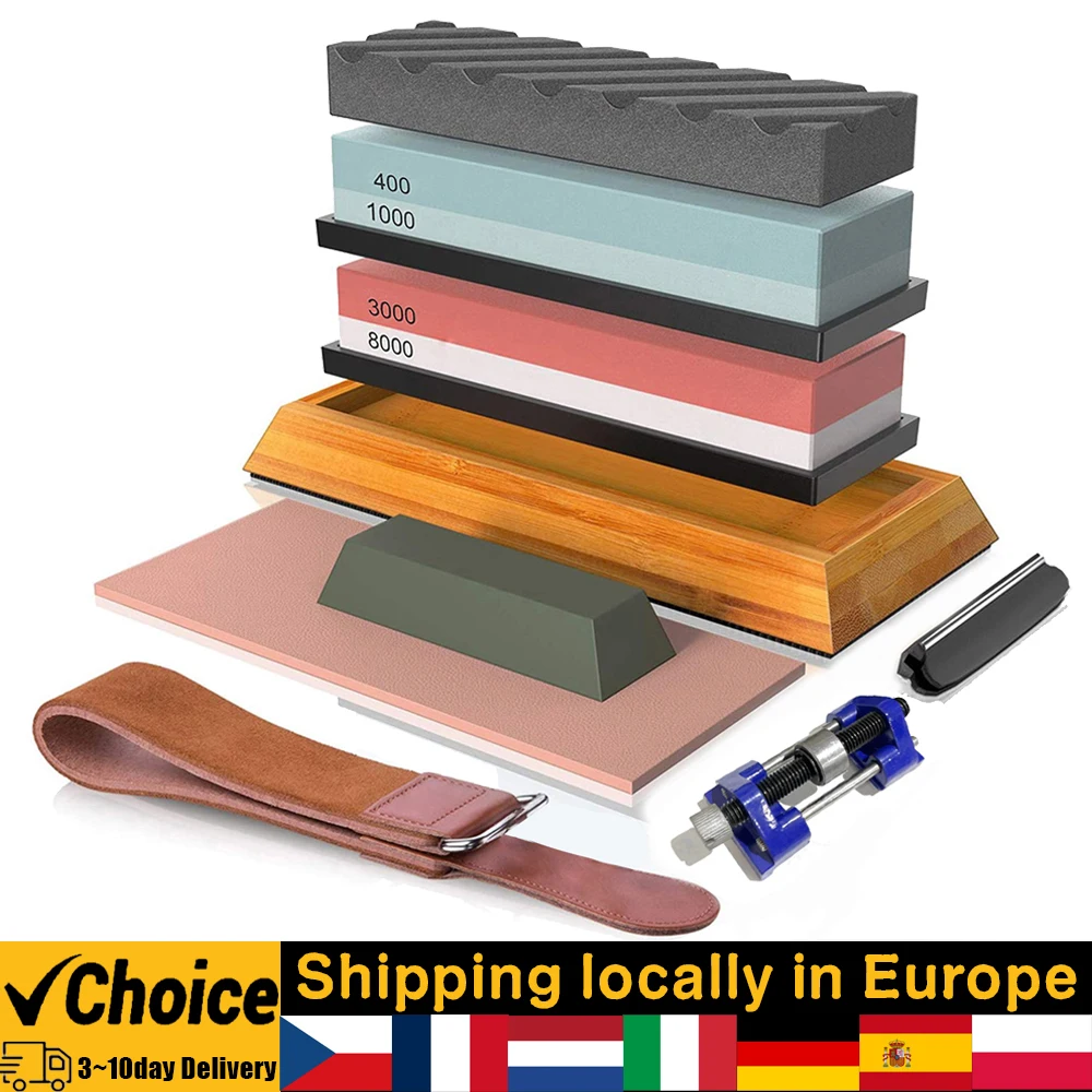 400#/1000# 3000#/8000# Premium Whetstone Cut Sharpening Stone Set Sharpener Non Slip Base Cutter Sharpener