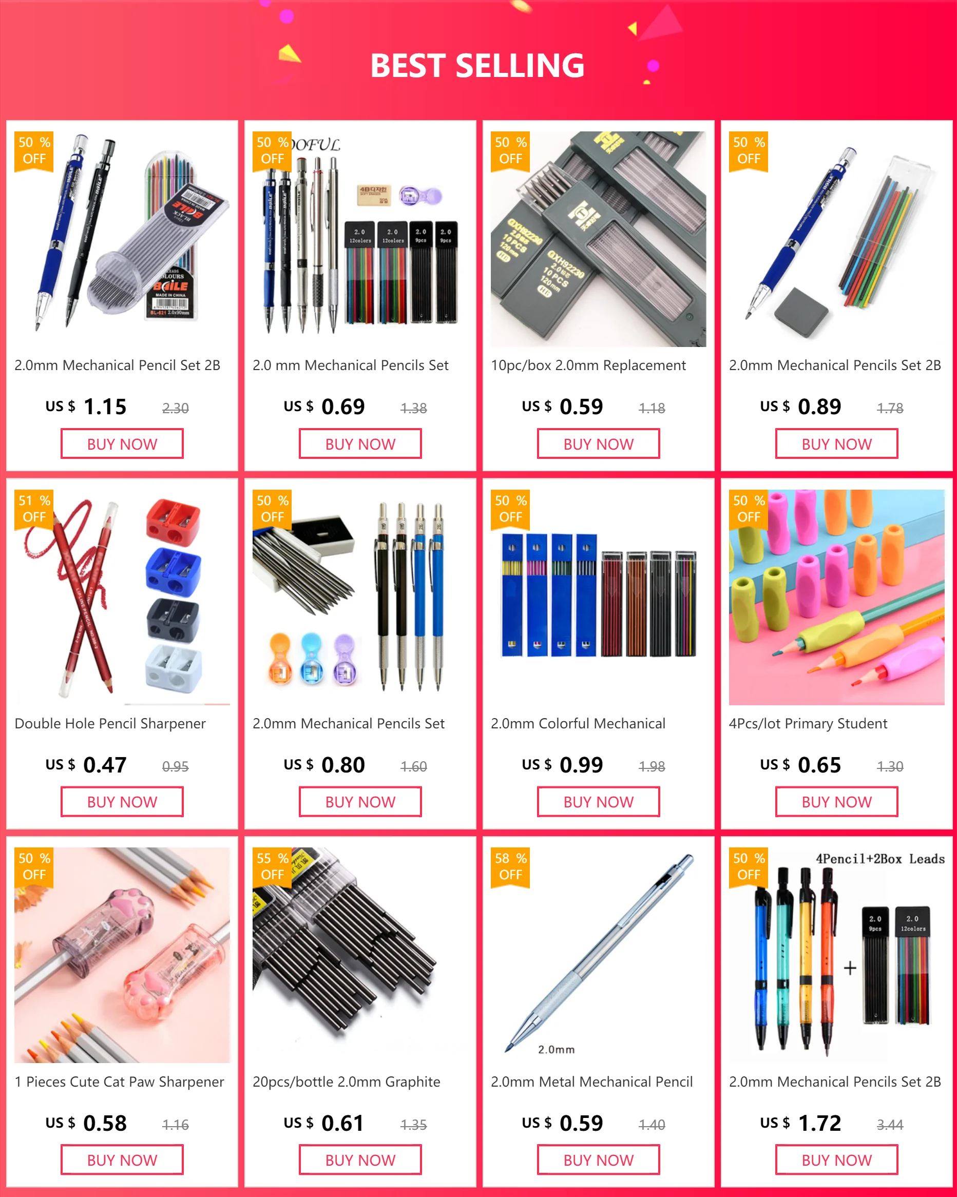 2,0 mm Druckbleistifte-Set 2B Automatische Schülerbleistifte Farbige/Schwarze Minen Nachfüllungen Kunst-Skizzen Schulbedarf Kawaii Schreibwaren – Detail 1