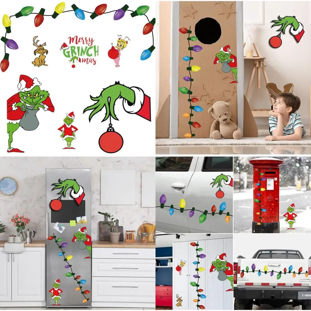 

Рождественские светоотражающие автомобильные магниты, набор рождественских автомобильных наклеек с красочной лампочкой, магнитные наклейки на холодильник, гараж, наклейки на Рождество G