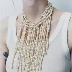 Vedawas Bohemian Handmade Beaded Pearl Tassel Necklace,Elegant Retro Simple Banquet Wedding Bride Resort Women Accessories