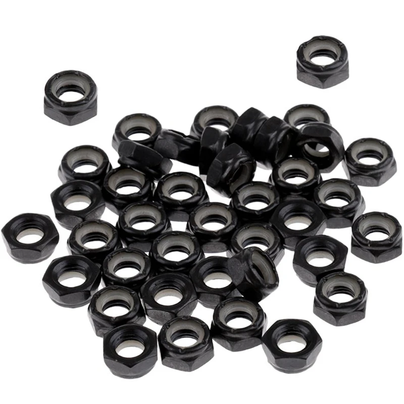 50Pcs Sturdy Skateboard Longboard Trucks Wheels Replacement Axle Nuts Hardware Black Skateboard Trucks Axle Nuts