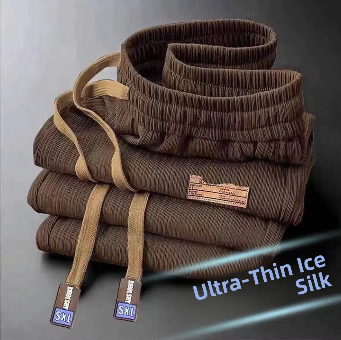 

Summer Thin Ice Silk Casual Pants Men's Drape Elastic Loose Straight Leg Long Pants Cool Wide Leg Sports Trousers