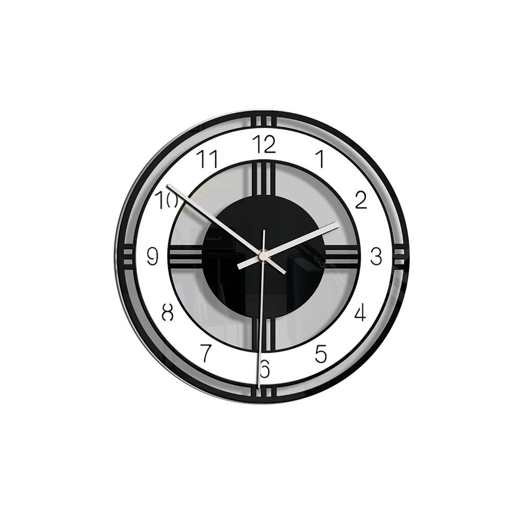 

Round Metal Acrylic Wall Clock Black White Stylish Mute Silent Hanging Home Bedroom Office Room Decoration Gift