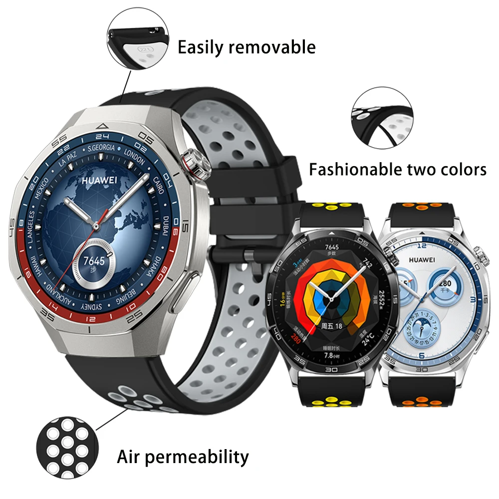 Original Silicone Band for Huawei Watch GT5 46mm  Breathable Two Tone Strap for Huawei Watch GT5pro 46mm/GT5 GT4 GT3 GT2 GT 46MM