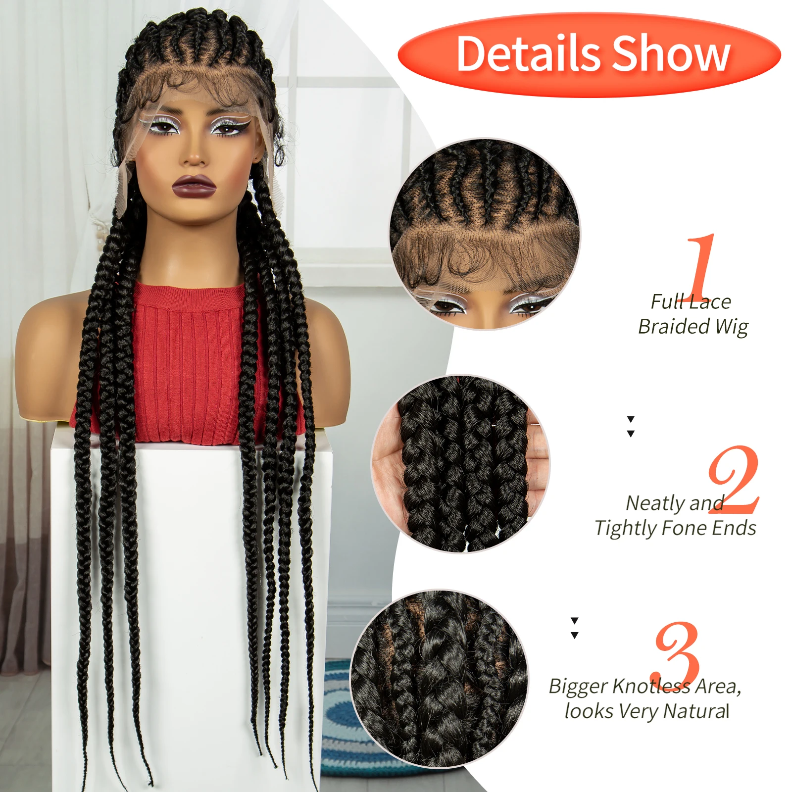 Pelucas trenzadas Cornrow hechas a mano de 36 pulgadas con pelo de bebé pelucas de pelo trenzado Frontal de encaje sintético pelucas con trenzas sin nudos para mujeres