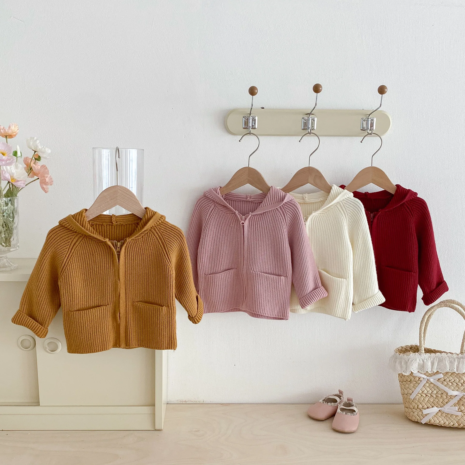 Baby Girls Solid Color Hooded Sweater Jacket 2025 Autumn And Winter Infant Girl's Knitted Cardigan Coat Casual Outerwear