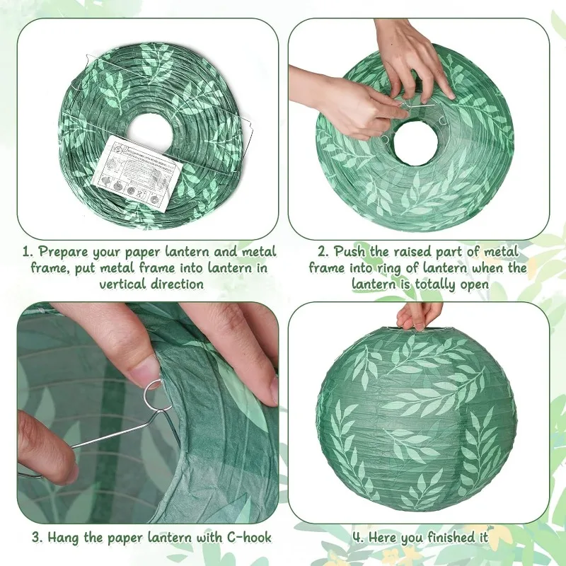 6pcs Round Hanging Paper Chinese Japanese Lanterns Decorations for Sage Green Rustic Wedding Birthday Party Baptism Supplies