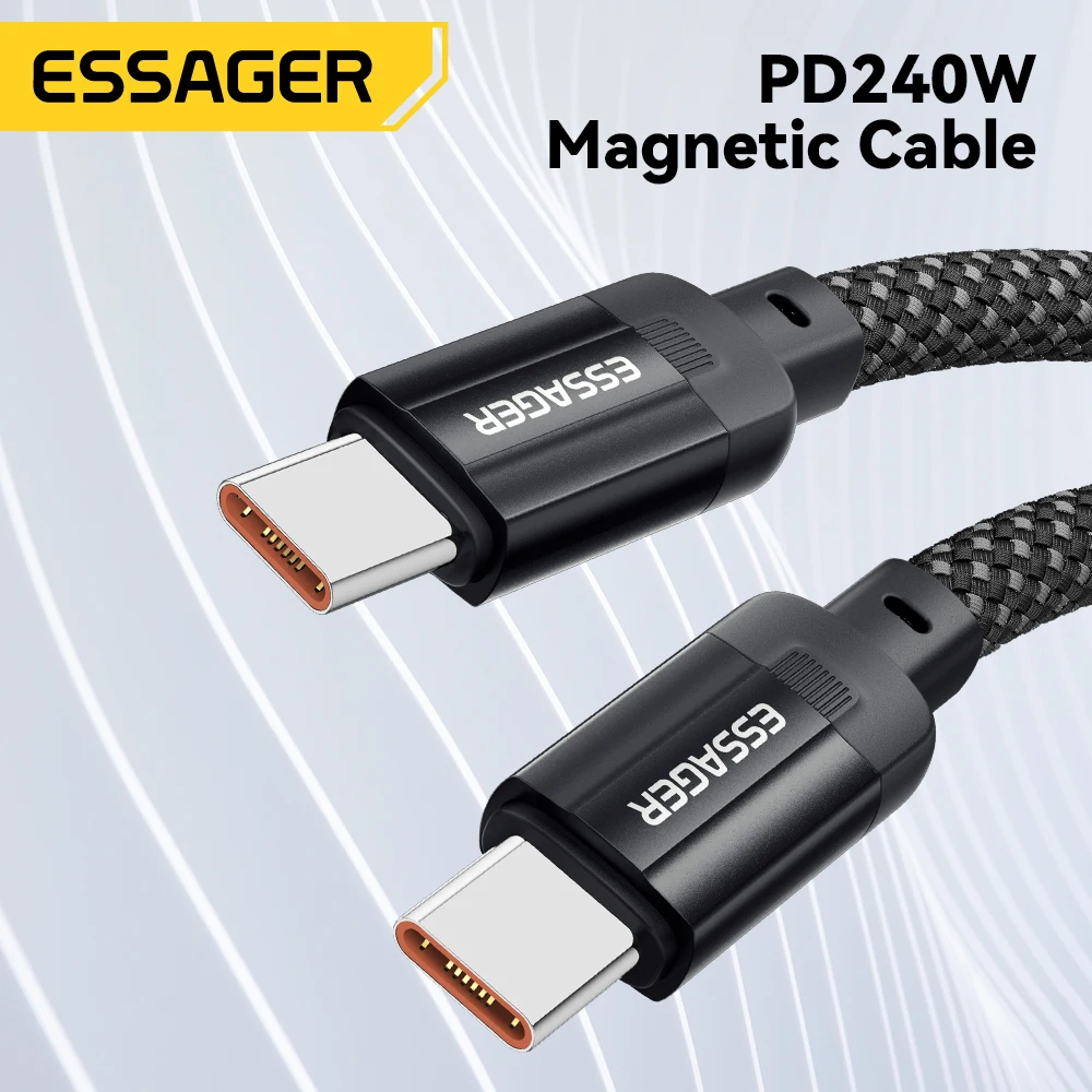 Essager Magnetic Suction Anti Winding 240W USB C To USB Type C PD Fast Charging Cable For iPhone 15 MacBook Samsung QC 4.0 Cord