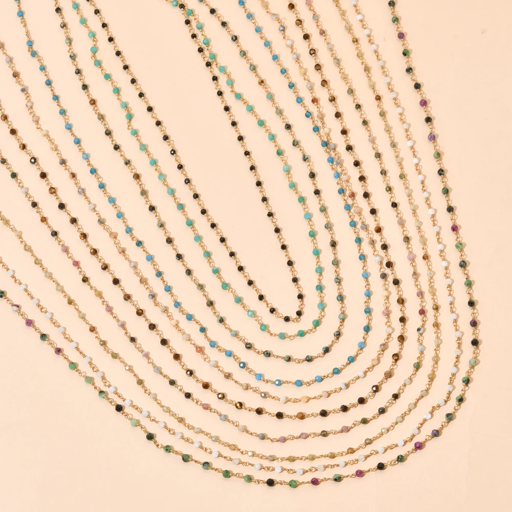 Neue Naturstein-Perlenkette für Damen, Goldfarben, Modeschmuck, Mehrreihige Perlenkette für Frauen, Großhandel – Detail 1