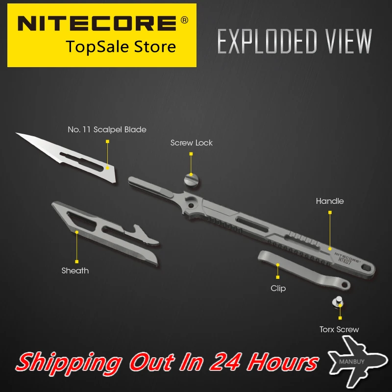 NITECORE NTK07 TC4 Titanium Alloy Unibody Knife CNC Ultra Slim Light weight Mini Portable Tactical  Survival Hunting EDC