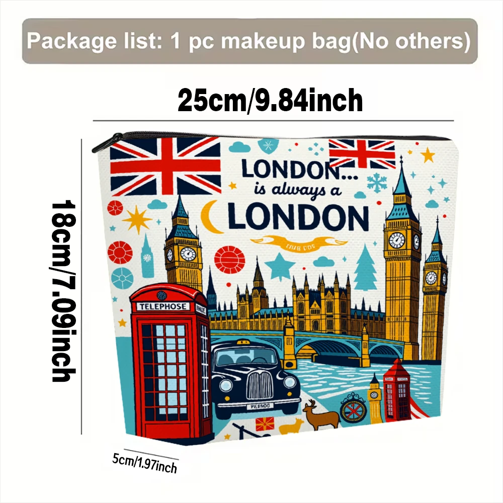 London Iconic Landmarks Union Jack Makeup Bags for Girls Cosmetic Pouch Toiletry Bag Pencil Case Travel Storage