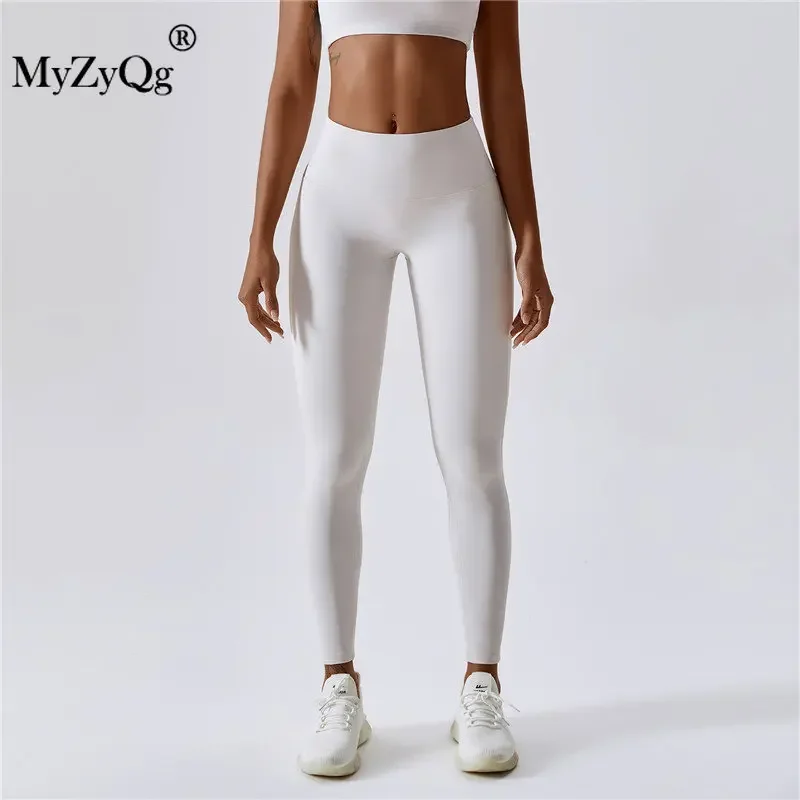 Imagem -06 - Myzyqg-leggings de Ioga para Mulheres Cintura Alta Cor Pêssego Elevador de Bunda Fitness Corrida Esportes Calças Push up