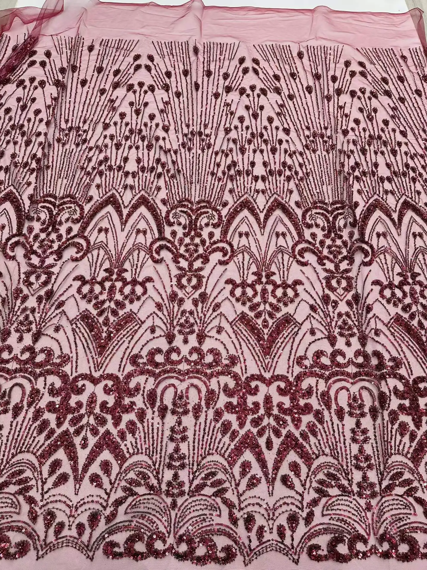 

African Heavy Beaded Lace Fabric 2026 High Quality Nigerian Sequin Pearl Lace French Tulle Fabric For Wedding Party Dress Sewing