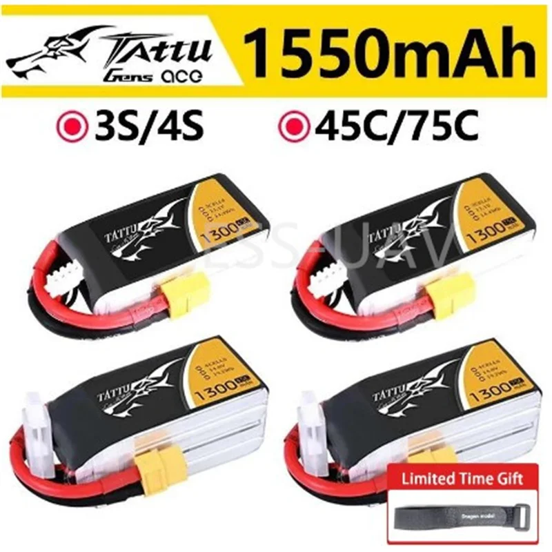 ACE Tattu FPV LiPo Rechargeable Battery 3S 4S 1550mAh 45C 75C 1P for RC FPV Racing Drone Quadcopter