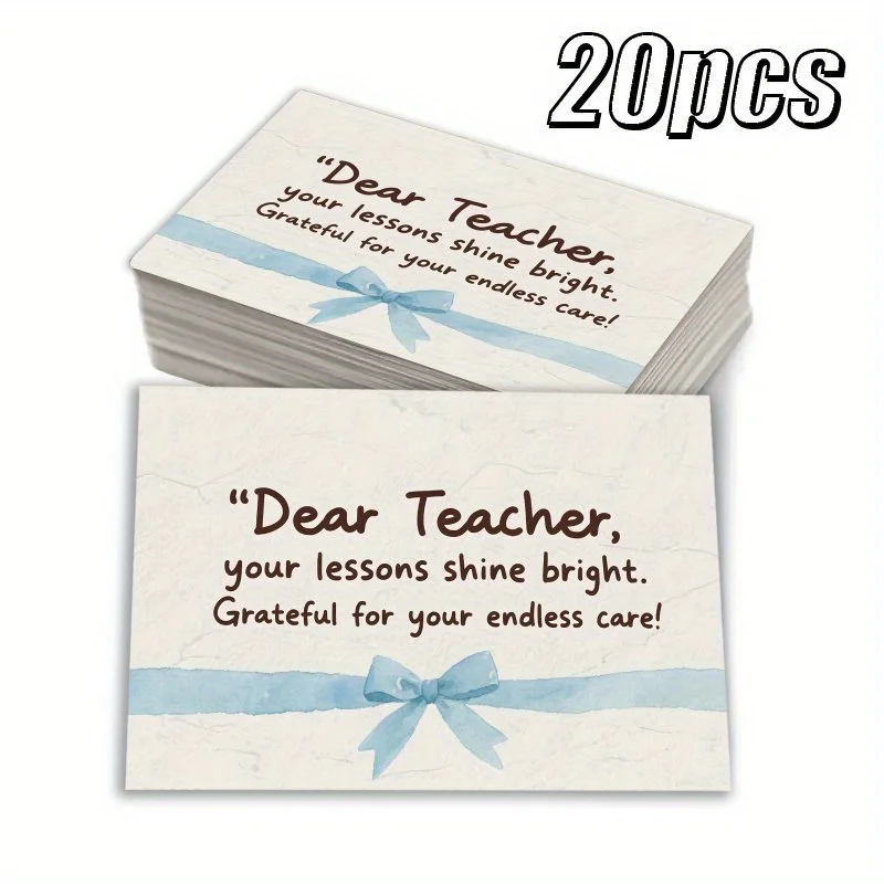 20pcs Teacher's Day Thank-you Card, Elegant Light Colored Ribbon Bow Design - Suitable for Teachers in Various Subjects