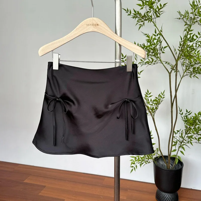 Sweet And Playful Bow Short Skirt Women's Summer New High-Waisted And Thin Skirt Temperament Casual And Versatile A-Word Skirt
