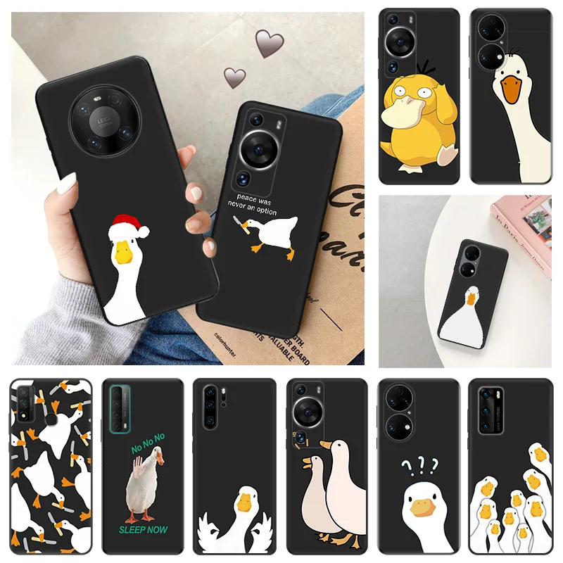 Ultra Thin Soft Case For Huawei P40 P30 Lite P20 Pro P Smart Moto G200 G30 G31 One Fusion Doubt Duck Cute Black Color Back Cover