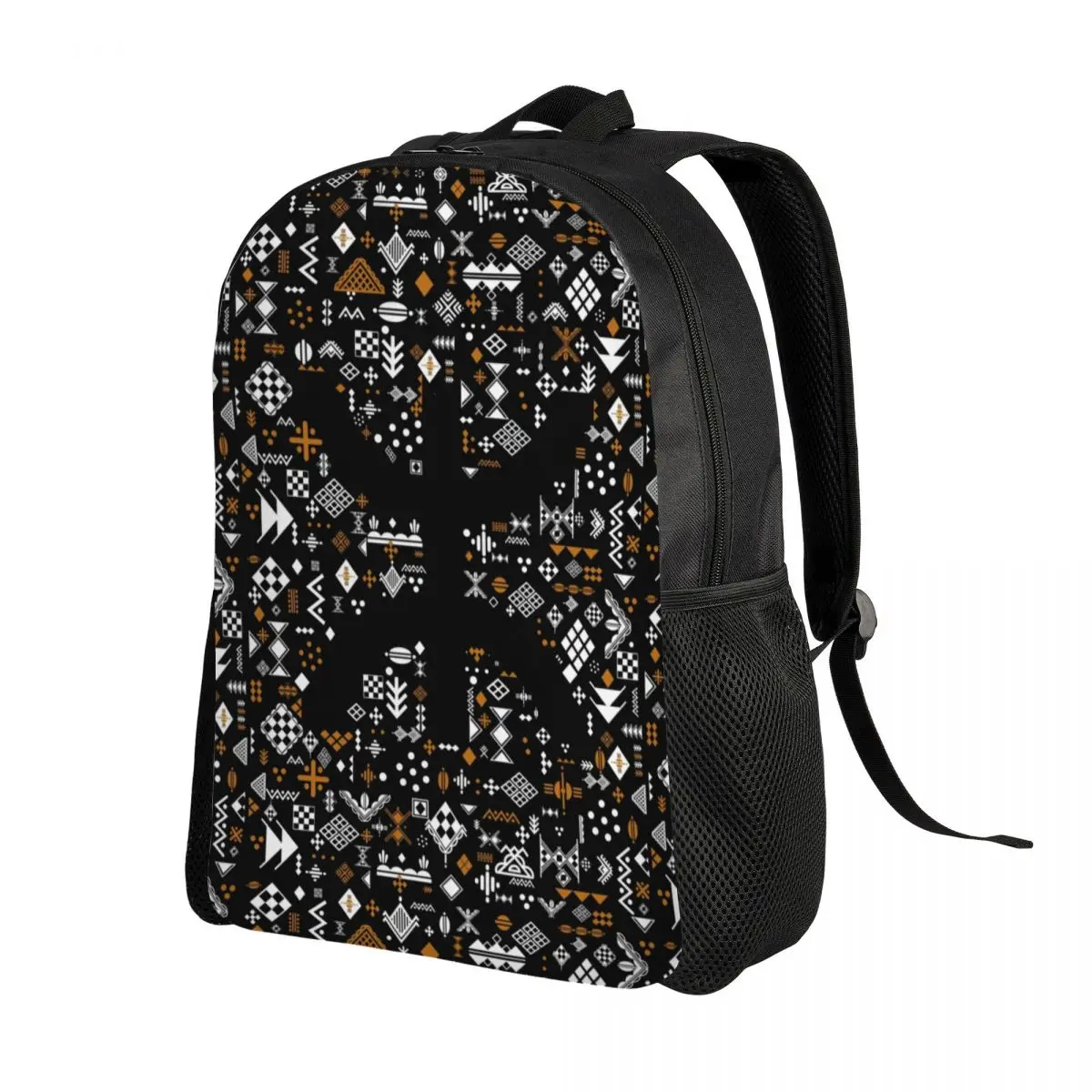 Kabyle Pottery Patterns Backpack for Men Women College School Students Bookbag Fits 15 Inch Laptop Geometry Geometric Bags