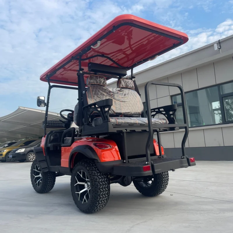 Hot Selling Club Electric Golf Cart Cheap Off Road Hunting Vehicle Folding Seats Bumper Front Basket Sound Bar 14 Inch Wheel