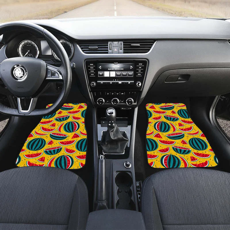 Yellow Watermelon Pieces Pattern Print Front and Back Car Floor Mats Heavy Carpet Front and Rear Full Set 4PCs Pack